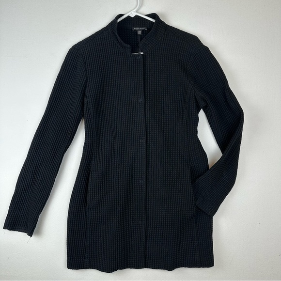 Eileen Fisher Textured Waffle Snap Blazer Jacket Black Office - Picture 1 of 8